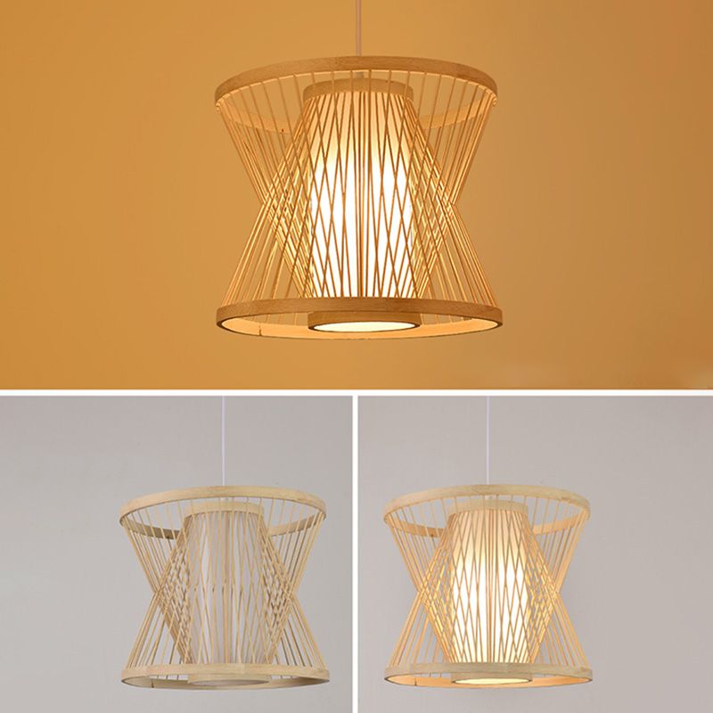 Chinese Pendant Lighting Fixtures Rattan Hanging Light with Hanging Cord for Restaurant
