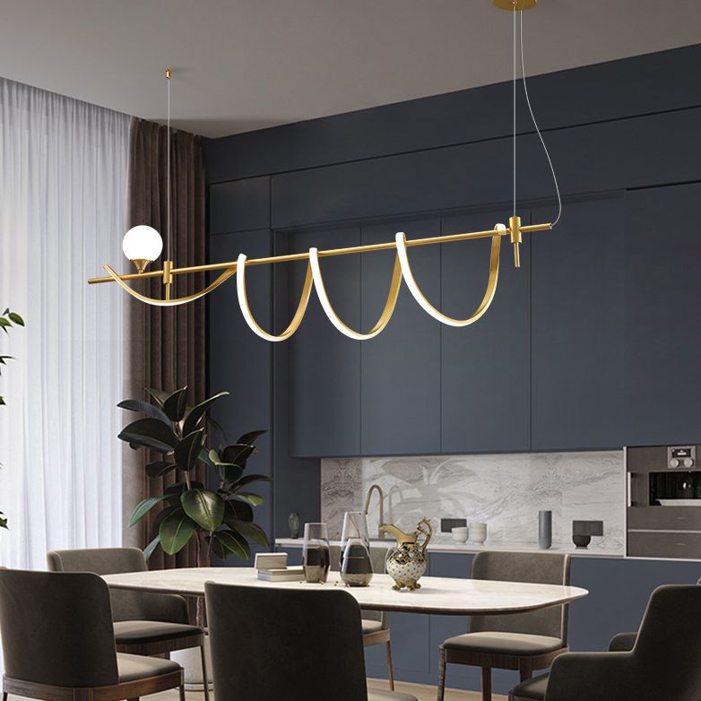 Gold Curves Island Light Fixture Simplicity LED Metal Pendant Light with Ball Shade