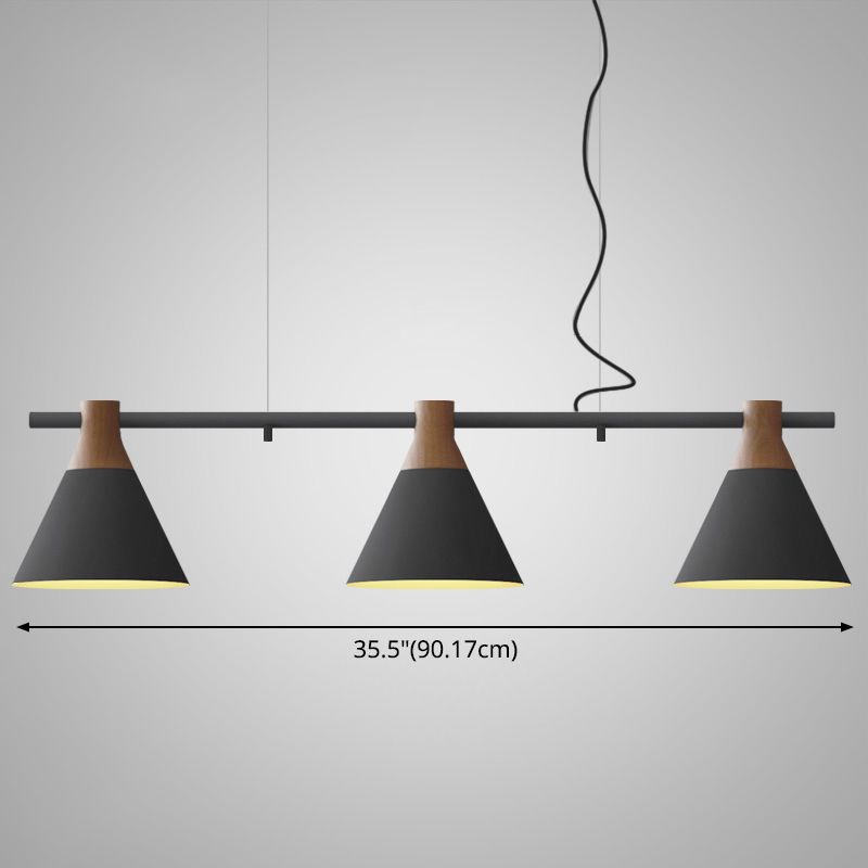 Adjustable Hanging Cord 3 Lights Island Pendant Lights Nordic Style Conical Metal Pendant in Wood