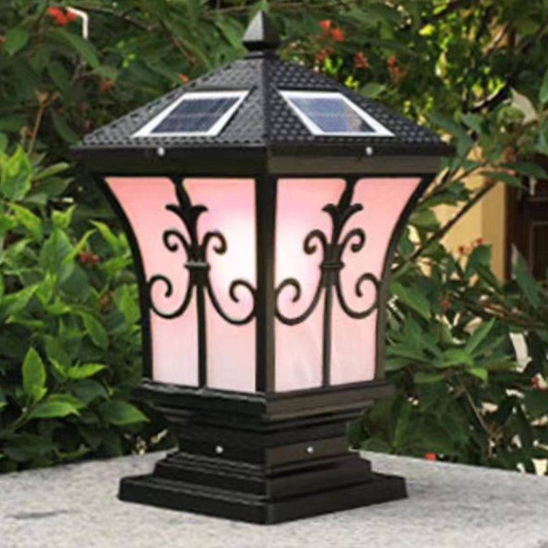 Drum Shape Metal Outdoor Light Modern Style 1 Light Solar Pillar Lights