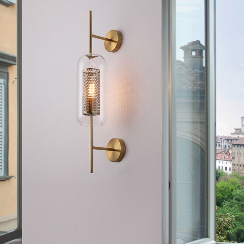 Industrial Style Armed Shape Wall Lamp Glass 1 Light Wall Sconce for Living Room