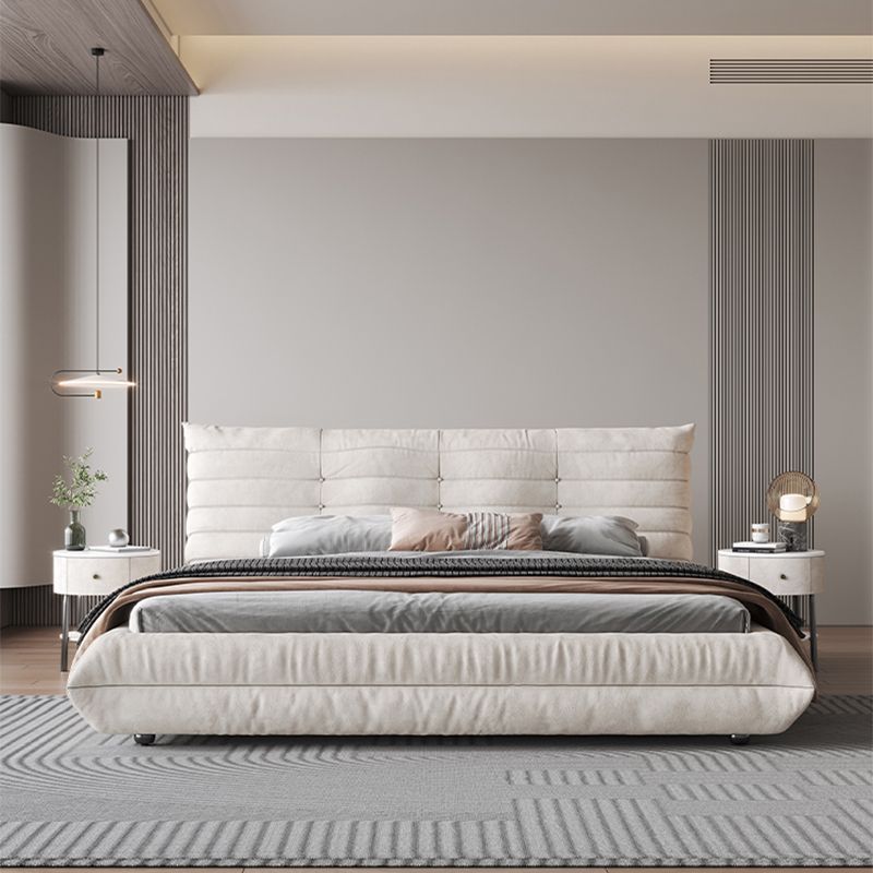 37.4" Tall Glam Panel Bed Wood and Upholstered Standard Bed in White