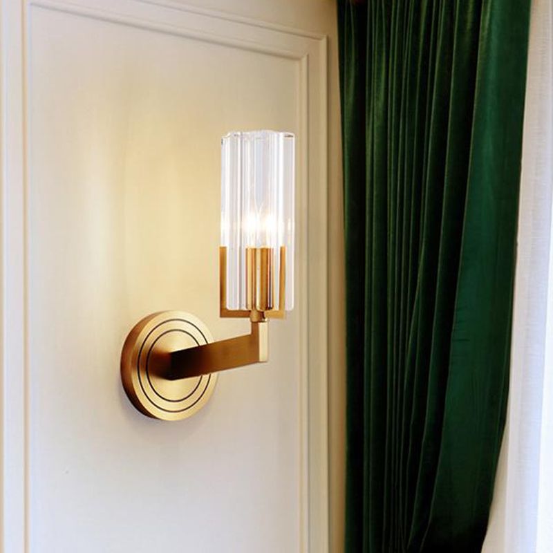 Lámpara de pared acanalada de cristal retro 1/2 luces de latón. Flush en la pared de la pared para sala de estar