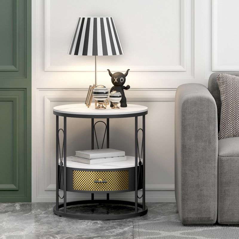 Modernistic Metal Frame 1-Drawer Round Living Room Side Table