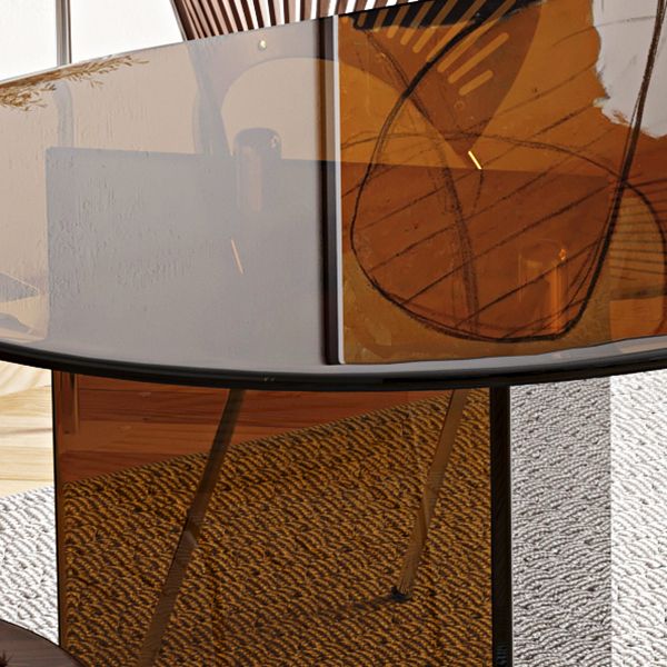 Tempered Glass Top Dining Table Free Form Dining Table with Double Pedestal