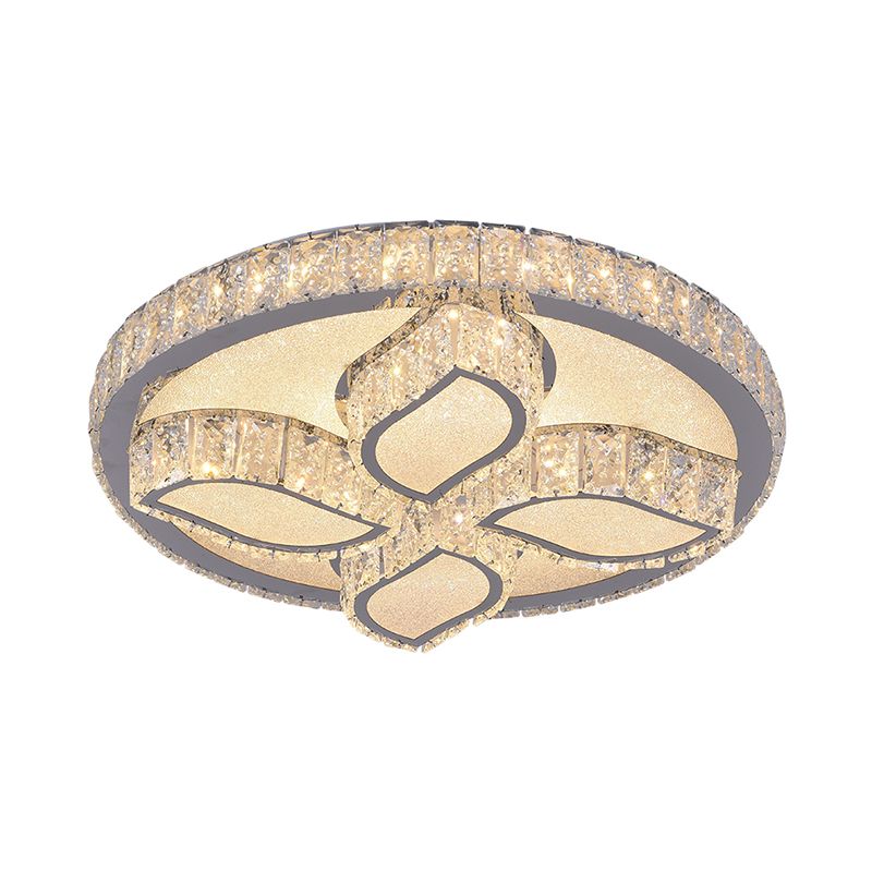 Modern Leaf Flush Ceiling Light Clear Cut Crystal LED Flushmount Lighting for Bedroom