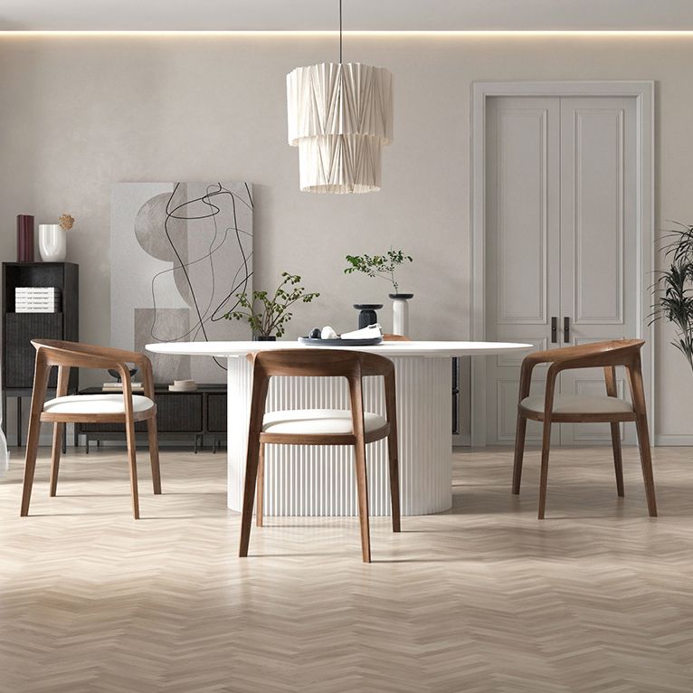 Oval Sintered Stone Dining Table Modern Home Dining Table with Wood Pedestal Base