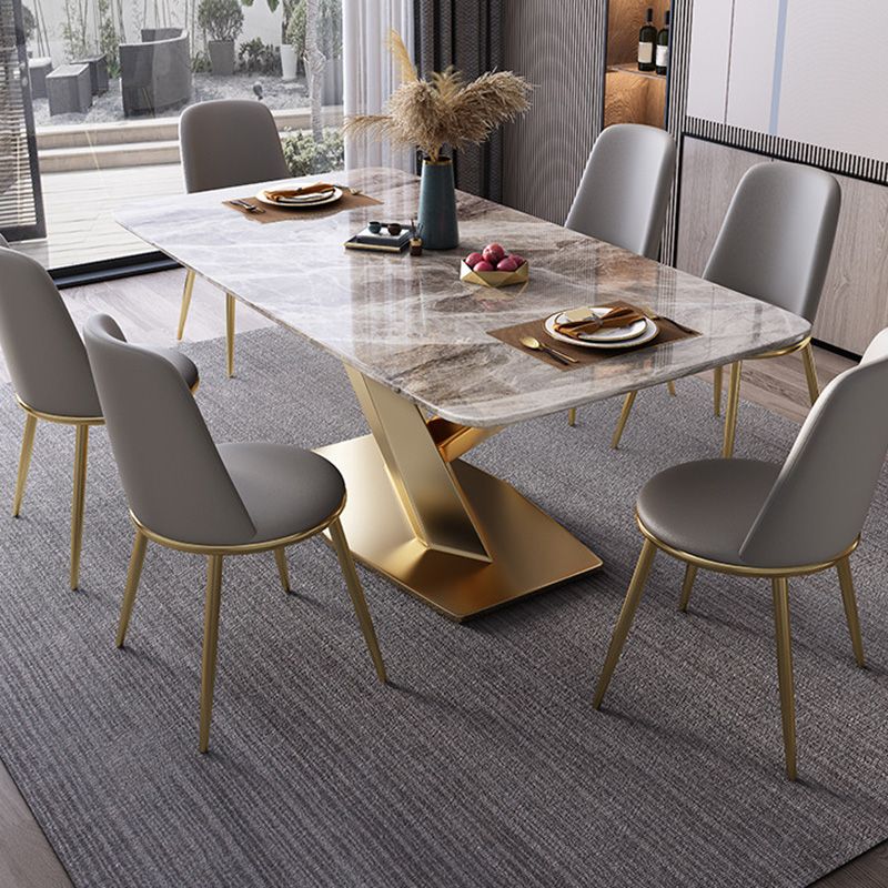 Modern Rectangle Dining Table Glossy Grey Stone Top Table for Home