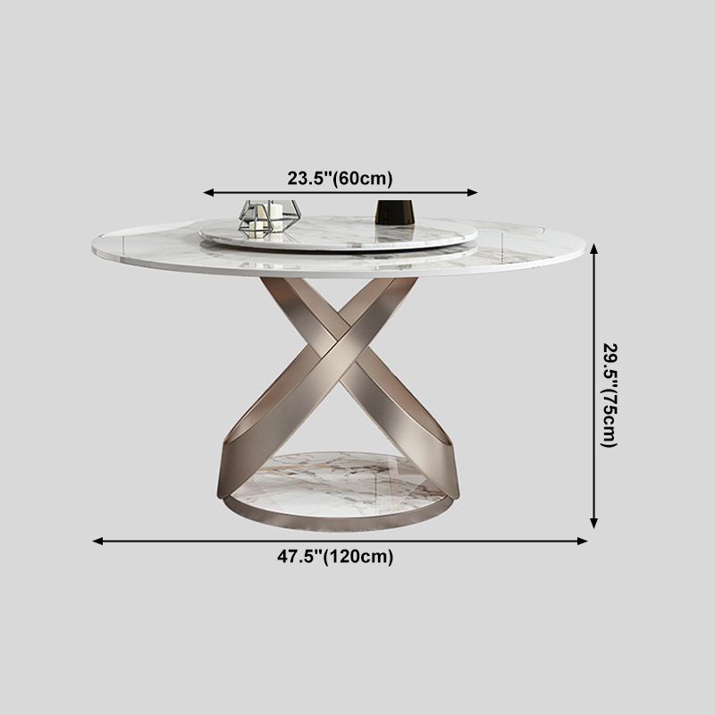 Glam Round Shape White Table Sintered Stone Standard Dining Table with Pedestal Base