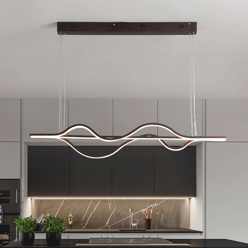Acrylic Wavy Linear Island Light Minimalism LED Pendant Lighting in Brown, Warm/White/Natural Light