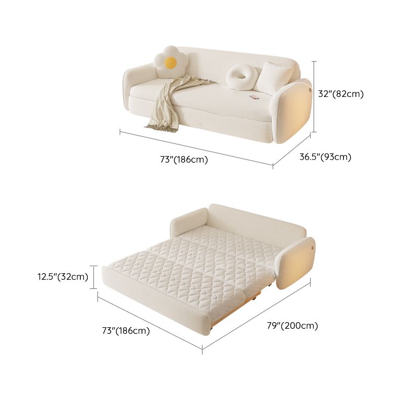 Scandinavian Futon Sleeper Sofa Bed Wooden and Fabric Convertible Sofas in White