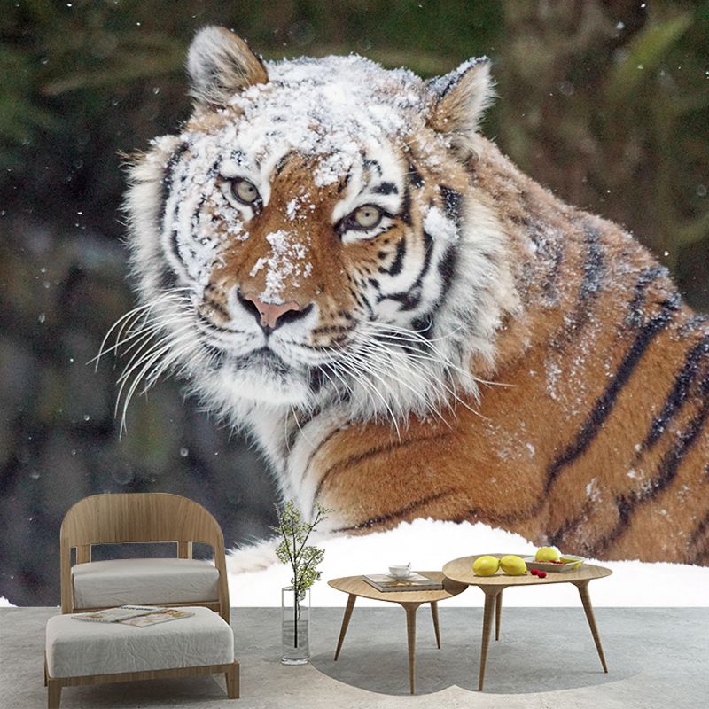 Siberian Tiger Mural Decal Eco-friendly Wallpaper Customized Wall Covering for Sitting Room