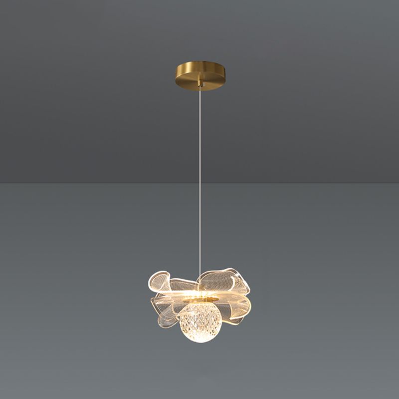 Minimalist Flower Shaped Shade Hanging Lamp, Art Deco Acrylic Shade Hanging Light for Bedroom