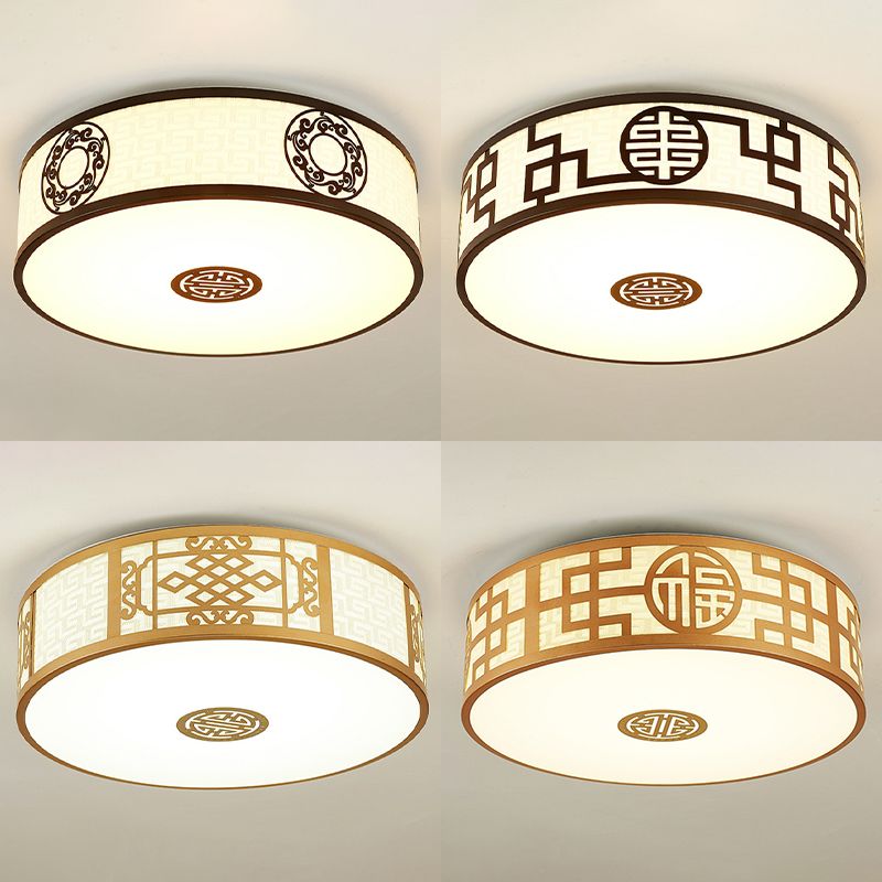 Cylindrical Wrought Iron Ceiling Fixture in Traditional Creative Style Fabrics Flush Mount for Dining Room