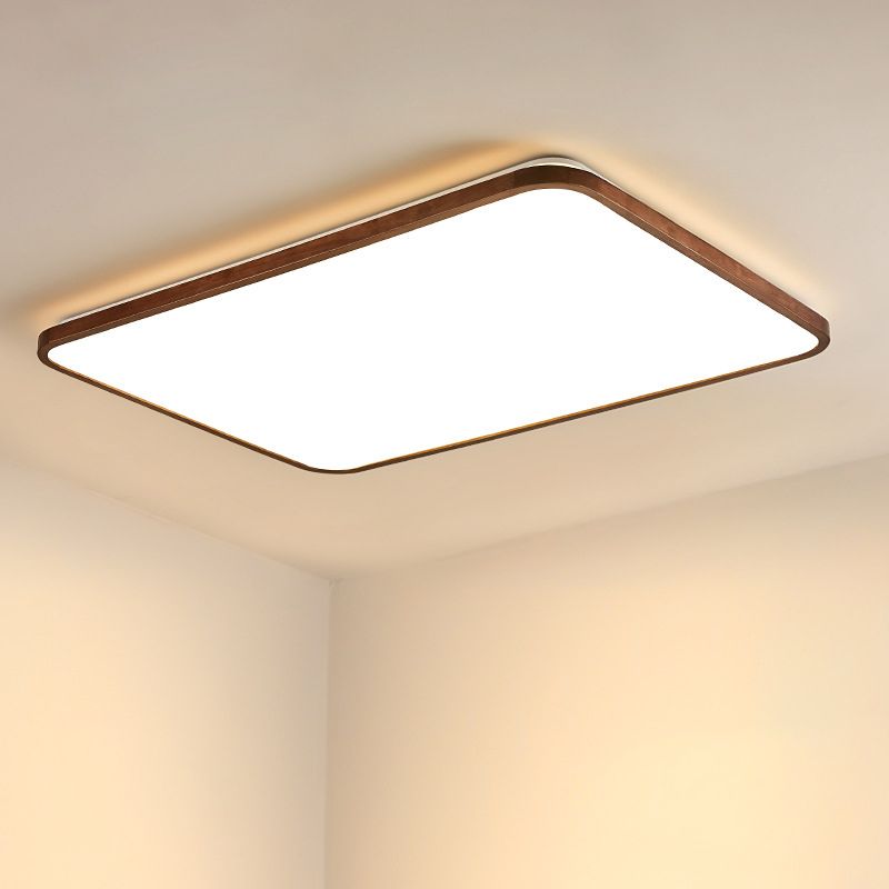 Walnut Wood Geometric Flush Mounted Light Modern Dark Brown LED Flush Light Fixture