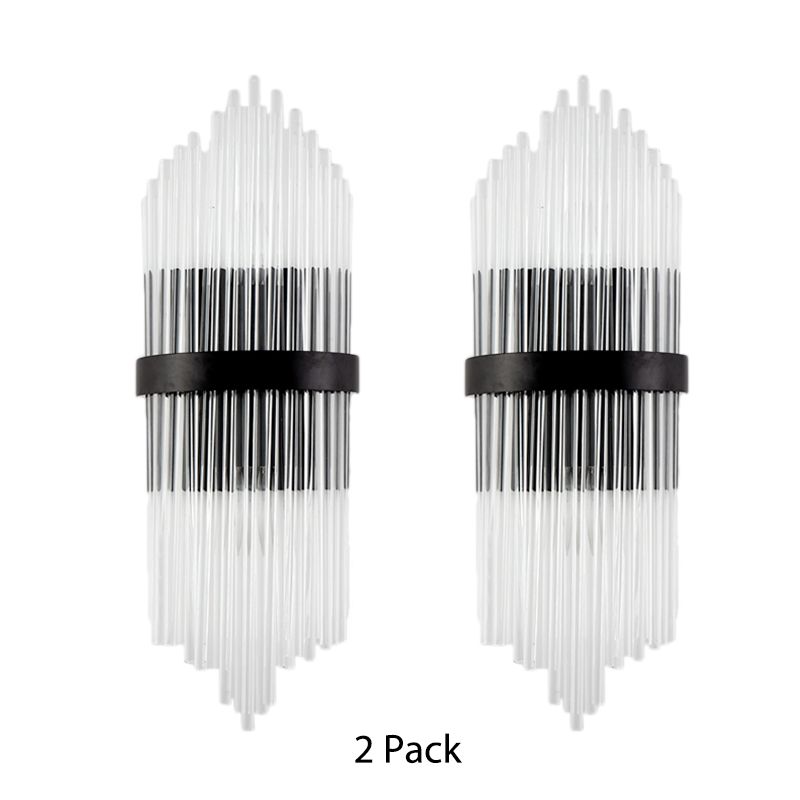 Clear Crystal Prism Murd Murd Light modern 2-têtes Lumiter avec plaque arrière carrée métallique en noir, 1/2-pack