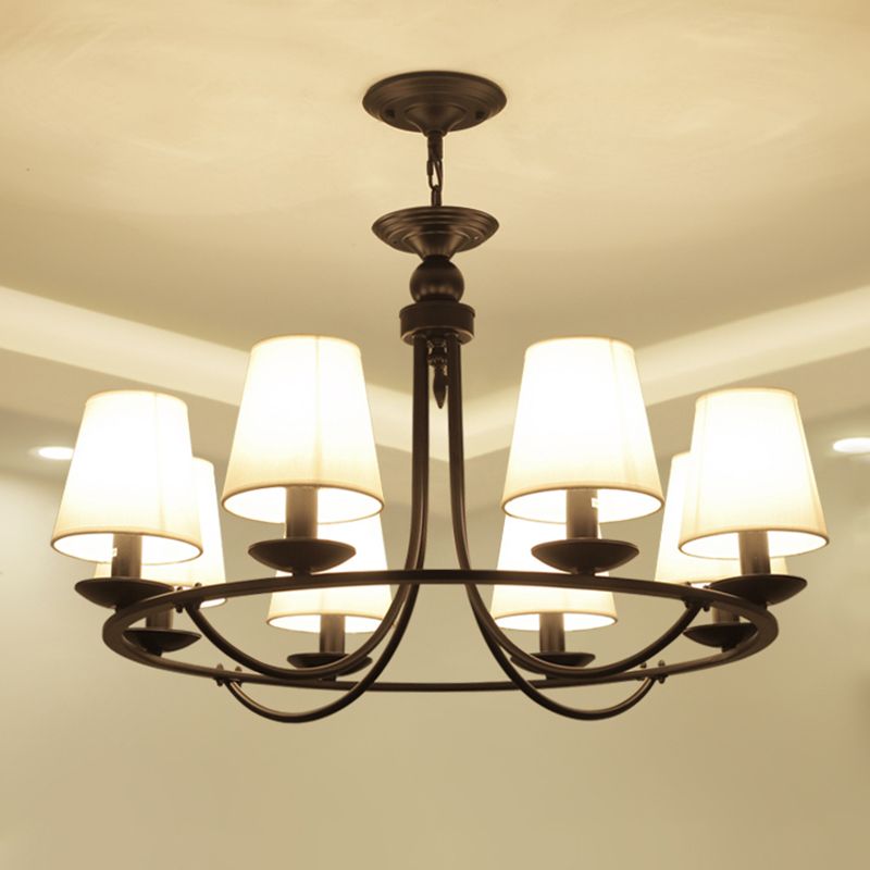 Klassieke taps toelopende trommelophanging lichte stof LED kroonluchter licht in het zwart voor woonkamer
