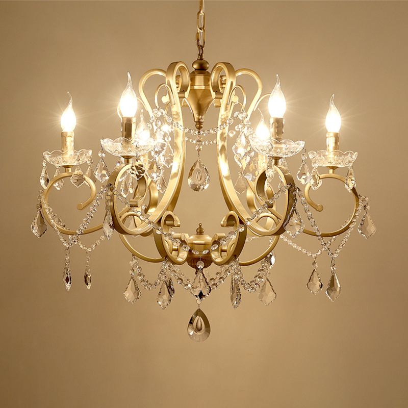 European Style Chandelier Metal Branch Shape Hanging Light with Crystal for Bedroom