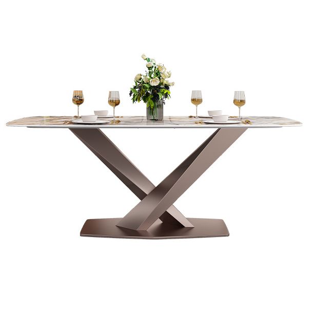 Mesa de comedor de lujo tradicional, mesa de comedor rectangular de piedra sinterizada con base de metal