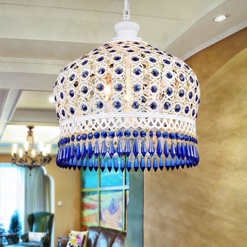 Onion Metal Hanging Light Kit Vintage 1 Head Dining Room Suspension Pendant in White