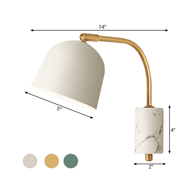 Contemporary 1 Head Sconce White/Blue/Brass Domed Wall Mounted Light Fixture with Metal Shade