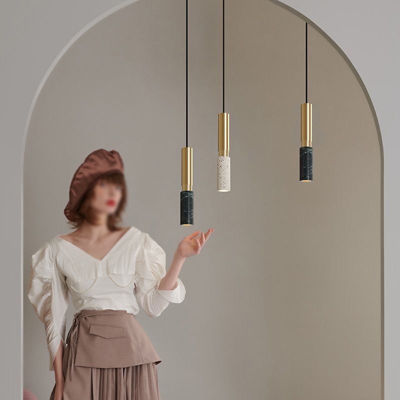 Tubular Stone Pendant Light Fixture Postmodern 1 Bulb Hanging Lamp for Bedroom