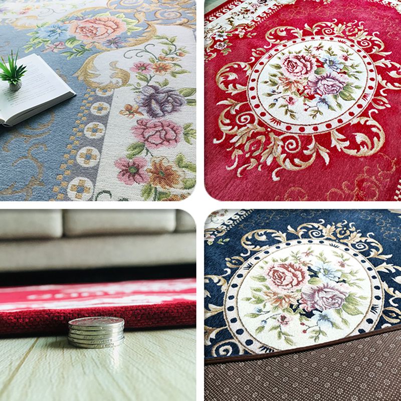 Brown Vintage Rug Polyester Flowers Area Rug Non-Slip Backing Indoor Rug for Living Room