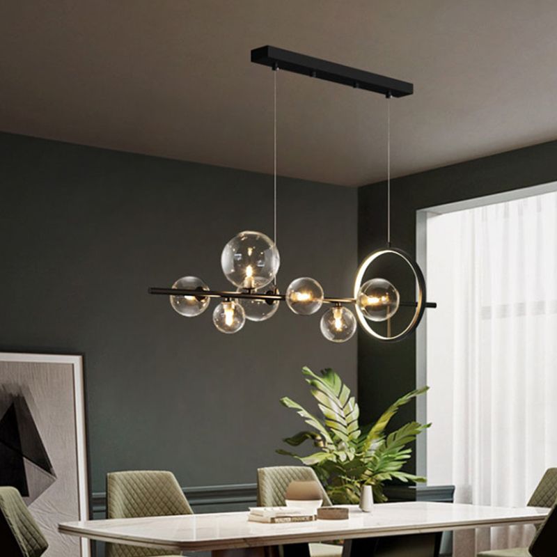 Black Island Lights Modern Multi-Head Restaurant Hanging Lampen met Globe Glass Shade