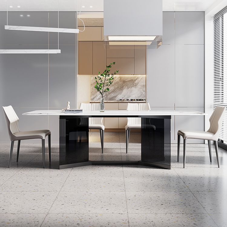 Glass Trestle Base Dining Table Modern Rectangle White Top Dining Room Table