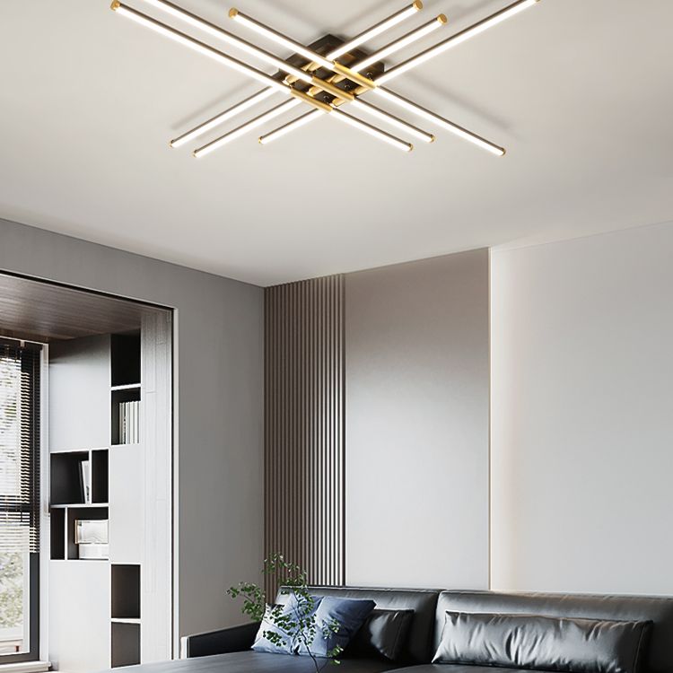 New Modern Linear Sputnik Flush Mount Ceiling Light Aluminum Living Room Flush Light