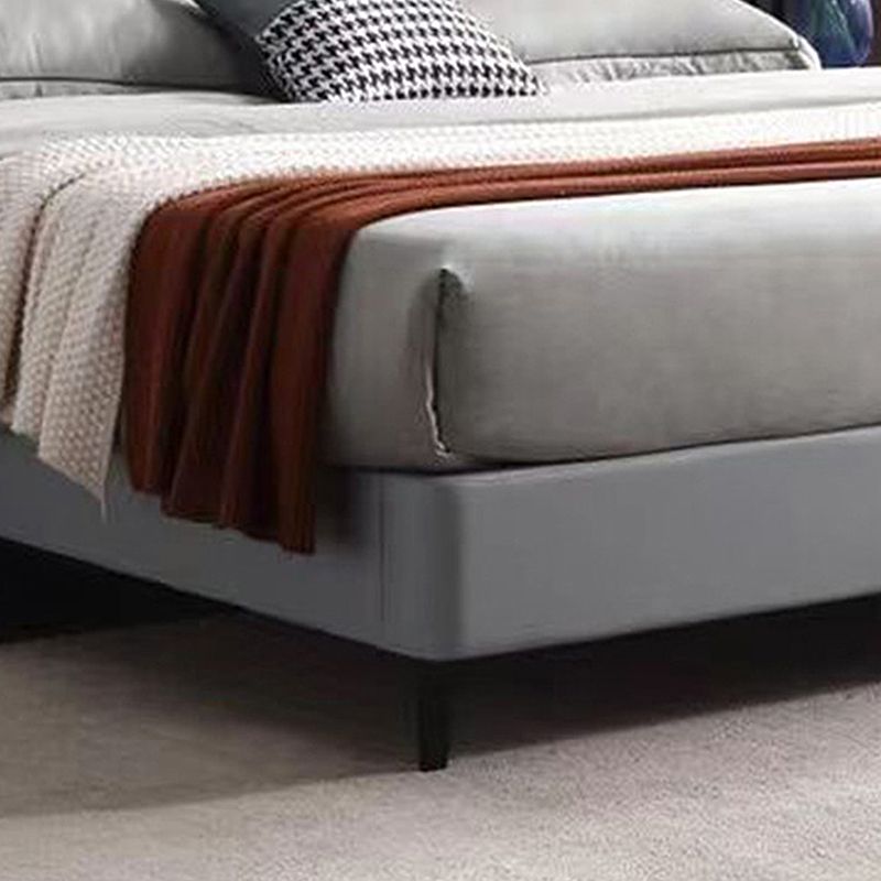 Modern Gray Bed Frame Upholstered Solid Color Standard Bed with Custom Gold Leg