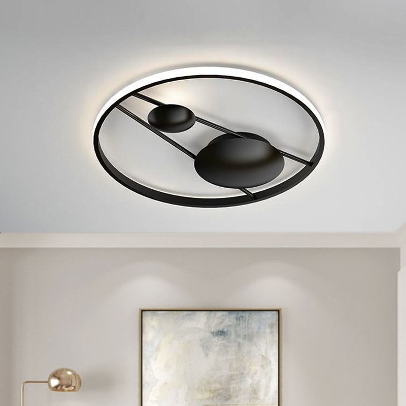 Geometric Bedroom Ceiling Light Fixture Nordic 16"/19.5" W LED Modernist Flush Mount Lamp in Black/White