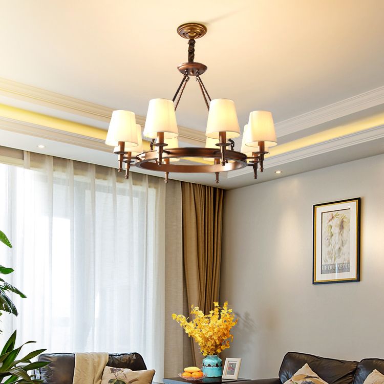 Wagon Wheel Light Fixture Traditional Multi-Head Chandelier Pendant Light with White Fabric Shade