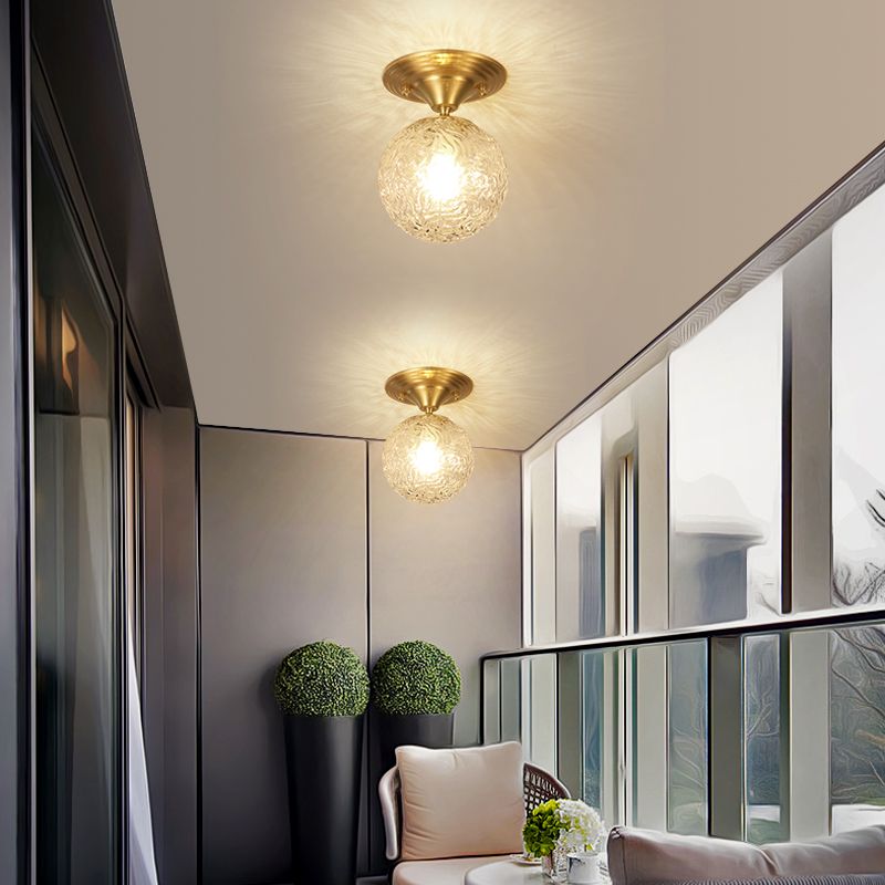 Spherical Glass Semi Flush Ceiling Light Nordic Style Gold Semi Mount Lighting