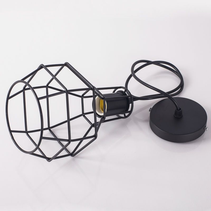 Silver/Gold Global Ceiling Fixture Loft Stylish Metal 1 Light Coffee Shop Hanging Lamp with Cage Shade and Cord