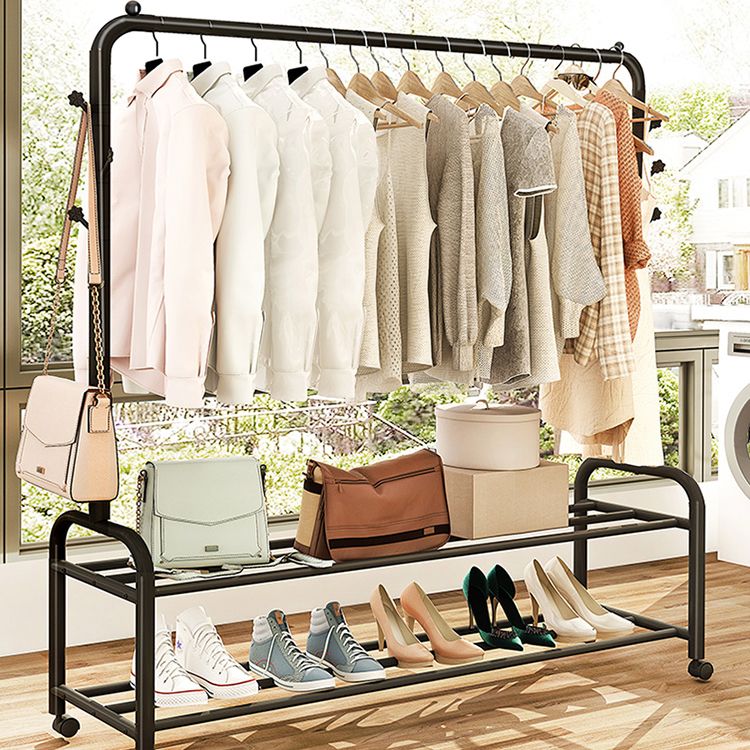 Contemporary Metal Open Armoire Black and White Cabinet with Caster Wheels