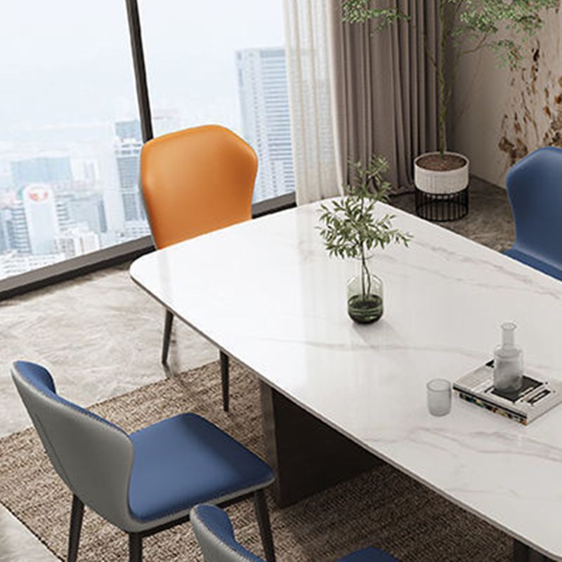 Contemporary Furniture Stone Rectangle Dining Room Table in White
