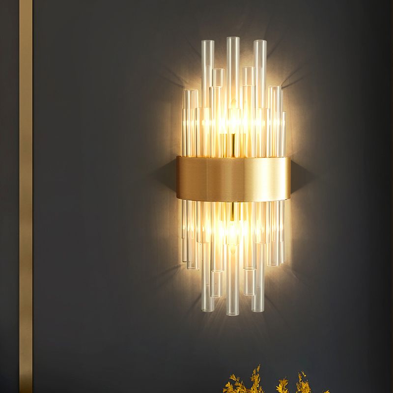 Modern Style Liner Wall Light Crystal 2 Light Sconces for Bedroom
