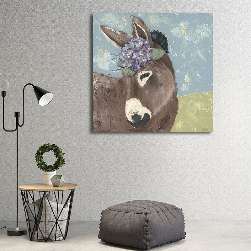 Country Farm Animal Painting Art Print Soft Color Bedroom Wall Decoration, Textured