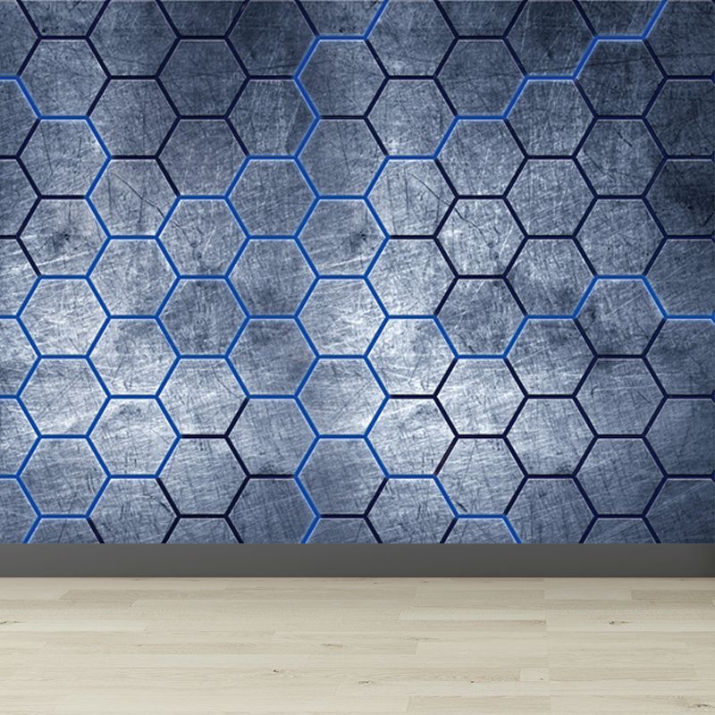 Industrial Hexagon Pattern Wall Mural Dark Gray Decorative Wall Covering for Living Room