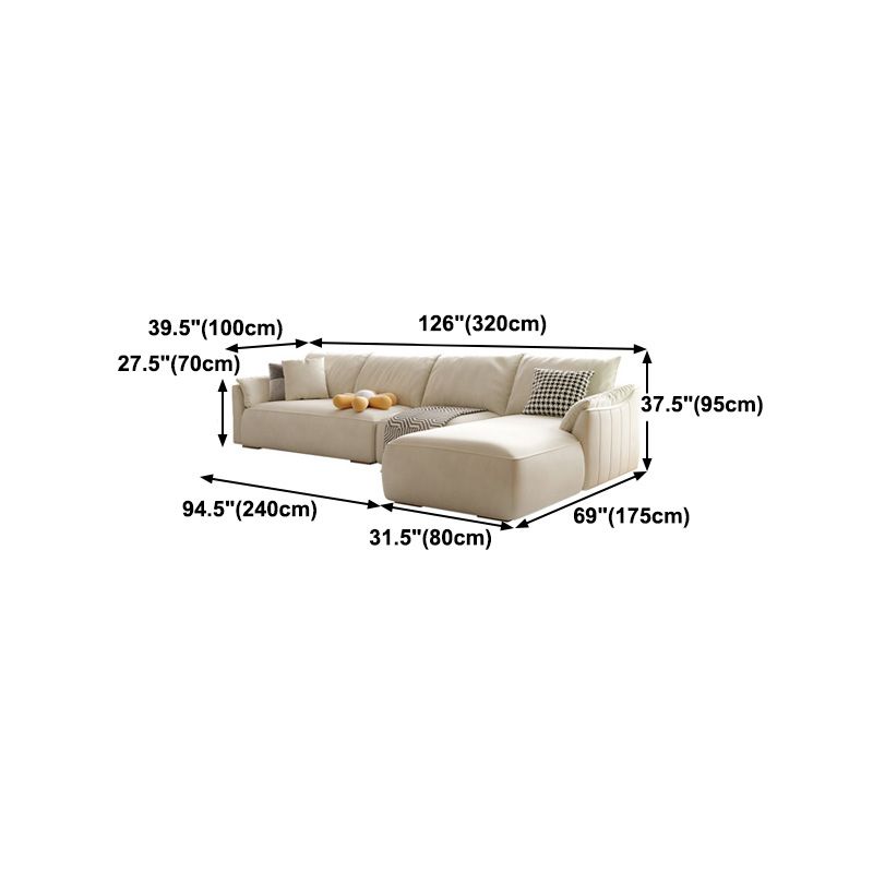 Beige Pillow Back Sectional with Flared Arm for Apartment and Living Room