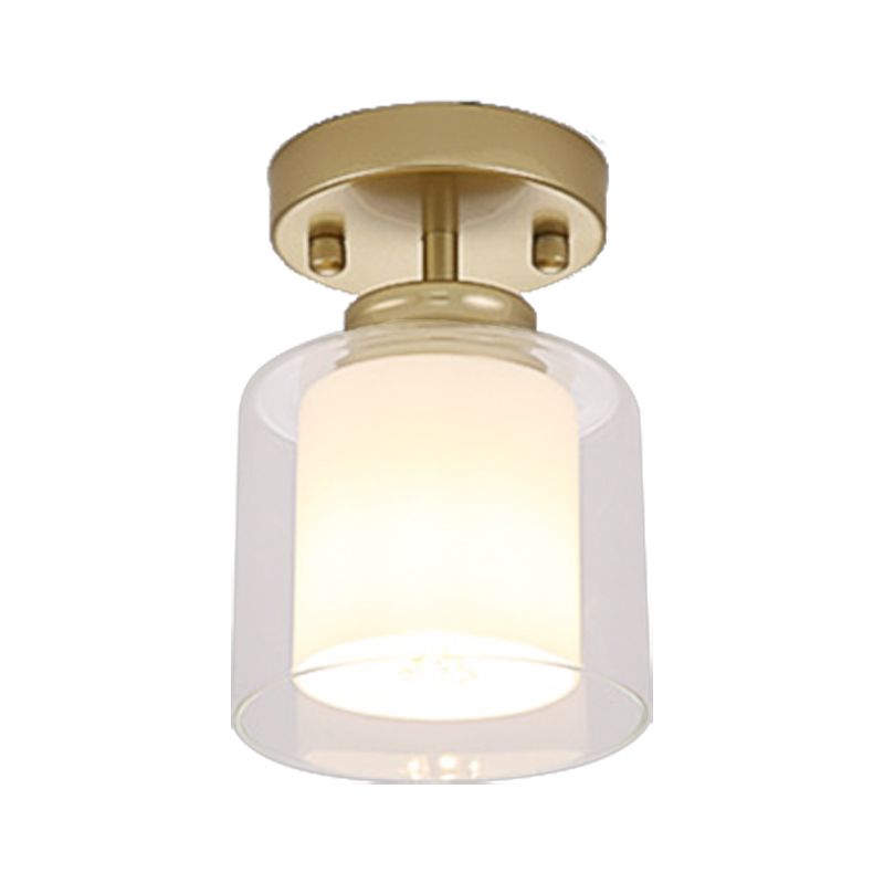 Black/Silver/Gold Finish Cylinder Semi Flush Ceiling Light with Glass Shade Contemporary 1 Bulb Semi Flush Light Fixture