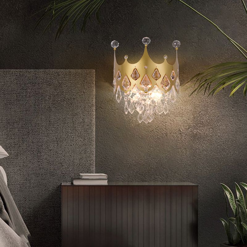 2 - Light Crown Shape Wall Light in Gold Post Modern Wall Sconce with Crystal Accents