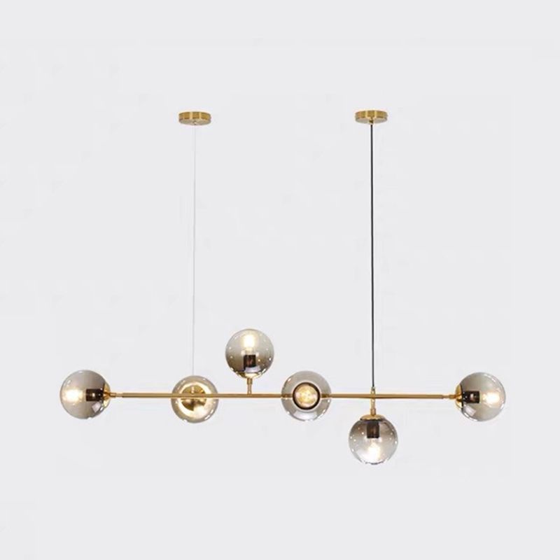 Gold 6-Light Island Pendant Light in Modern Creative Style Wrought Iron Ceiling Light with Glass Shade