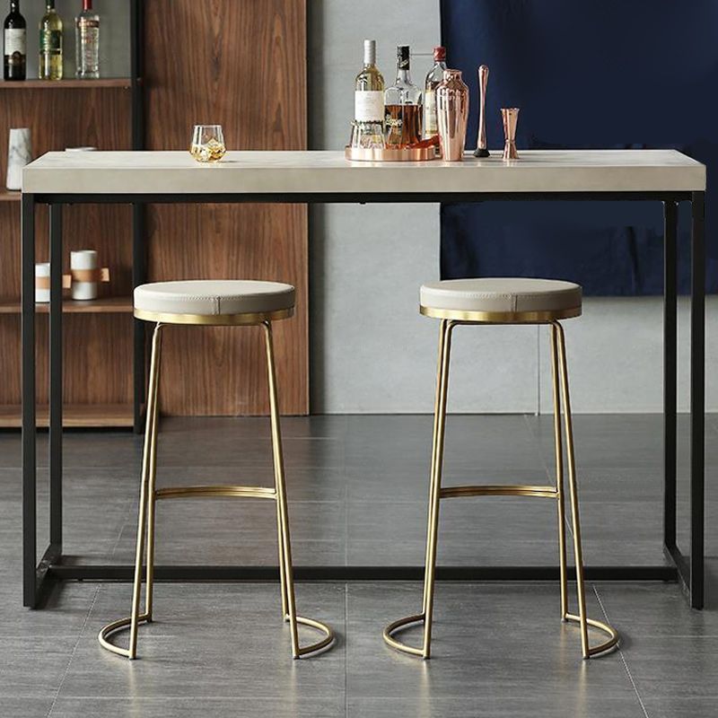 Scandinavian Round Indoor Bar Stool Faux Leather Backless Footrest Bar Stool