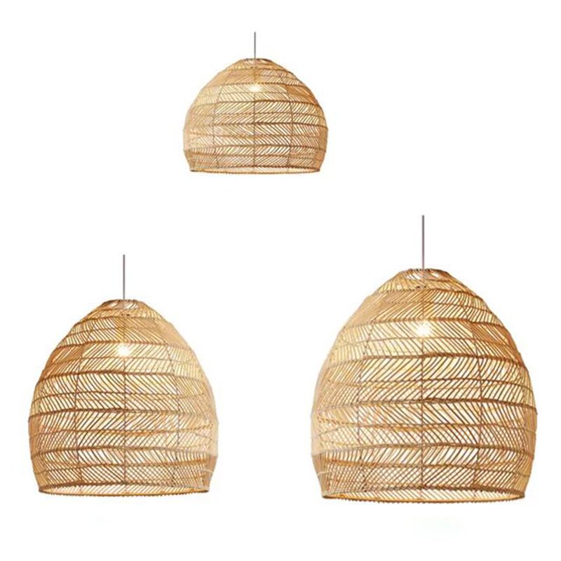 Bell Shaped Rattan Weaving Hanging Light Contemporary Style 1-Light Suspended Lamp in Beige for Dining Room