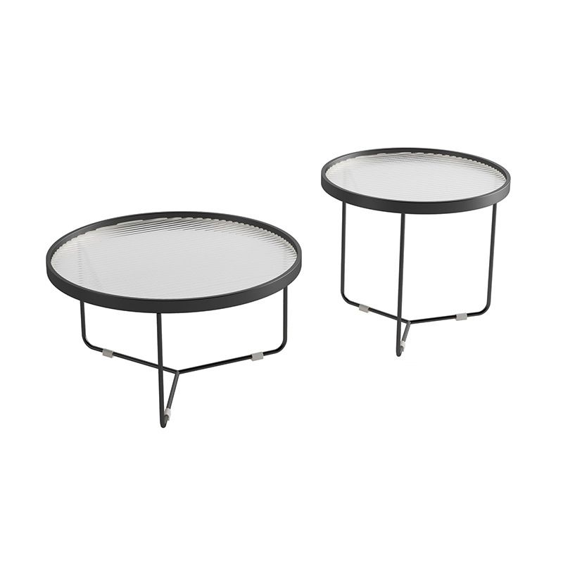 Tempered Glass Round Top 2 Nesting Table Metal Frame Base Cocktail Table