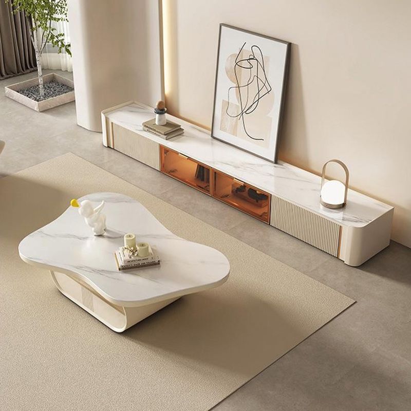 Stone Geometric Contemporary Coffee Table Single Cocktail Table with Storage Drawers