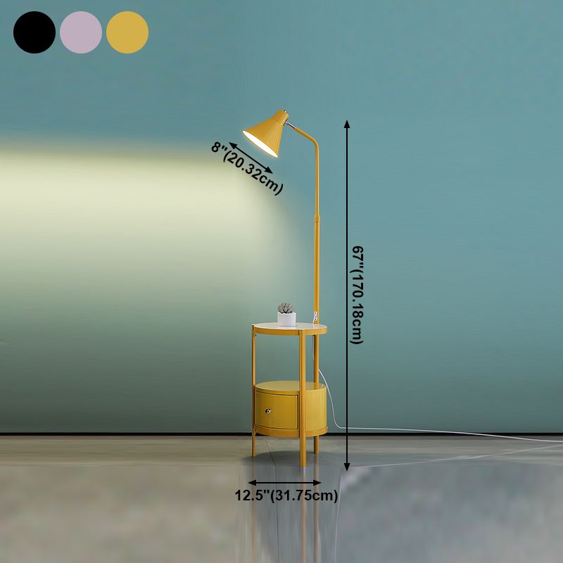 Côté de lecture de sol en métal moderne Cône 1-Light Light avec tiroir pour le salon