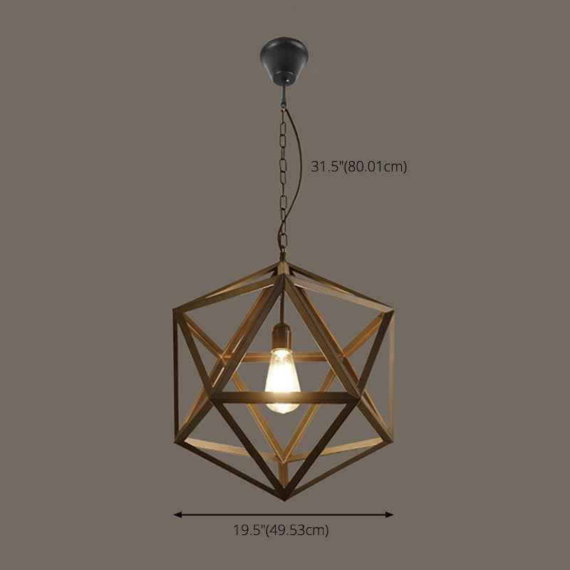 Hexahedron Wrought Iron Cage Hanging Light Vintage Industrial Style Lighting Fixture with 31.5" Adjustable Suspended Chain